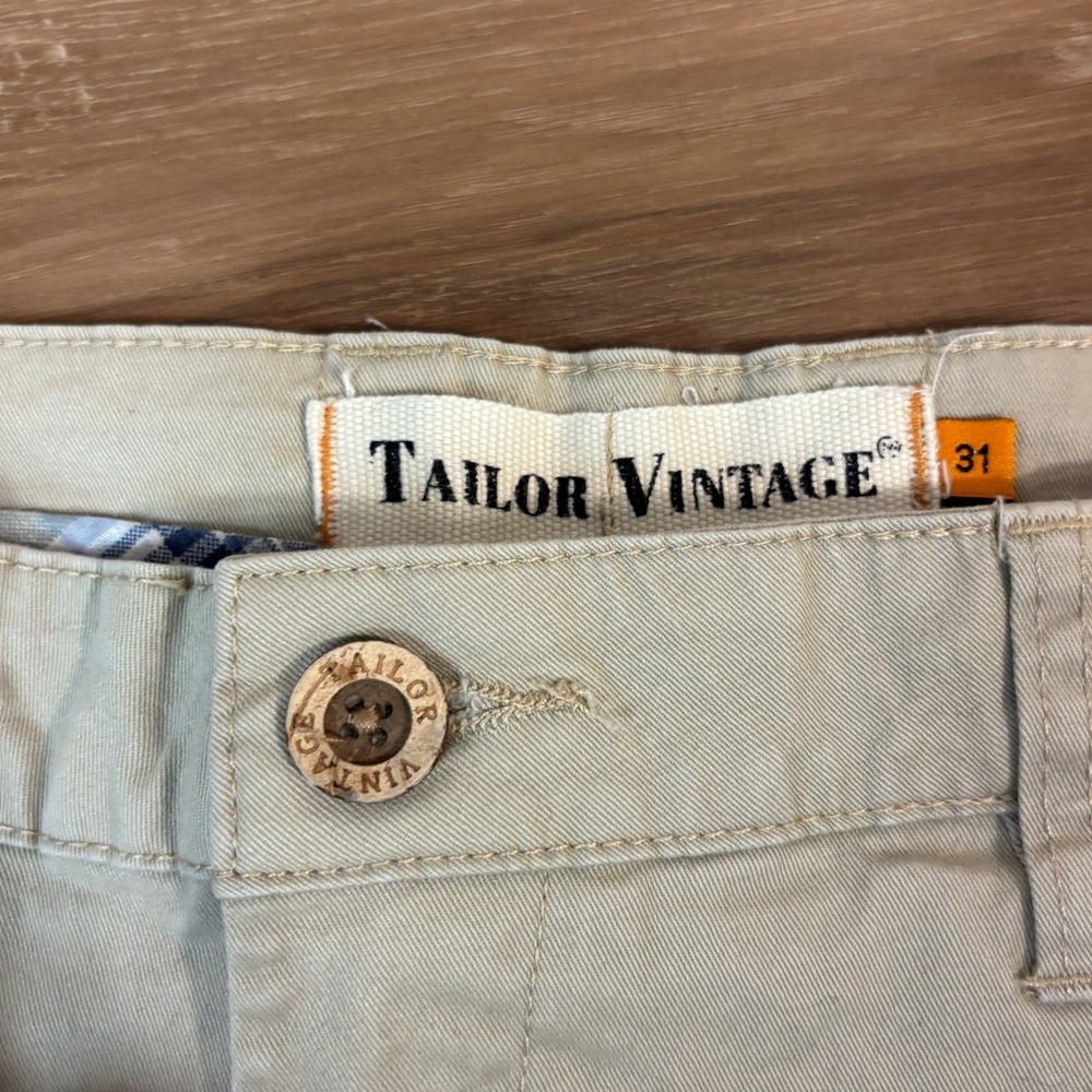 Tailor Vintage Shorts Mens 31 Beige Greenwich Slim Fit 9 Inch Inseam Chino - Picture 2 of 6